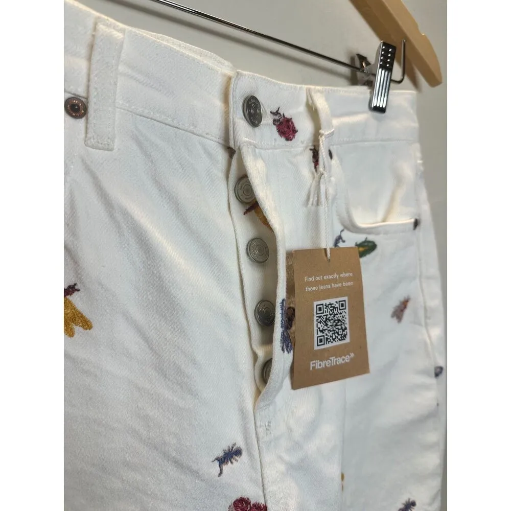 Reformation Women's Size 26 White Cynthia Ladybugs High Waist Straight Jeans NWT - Image 6