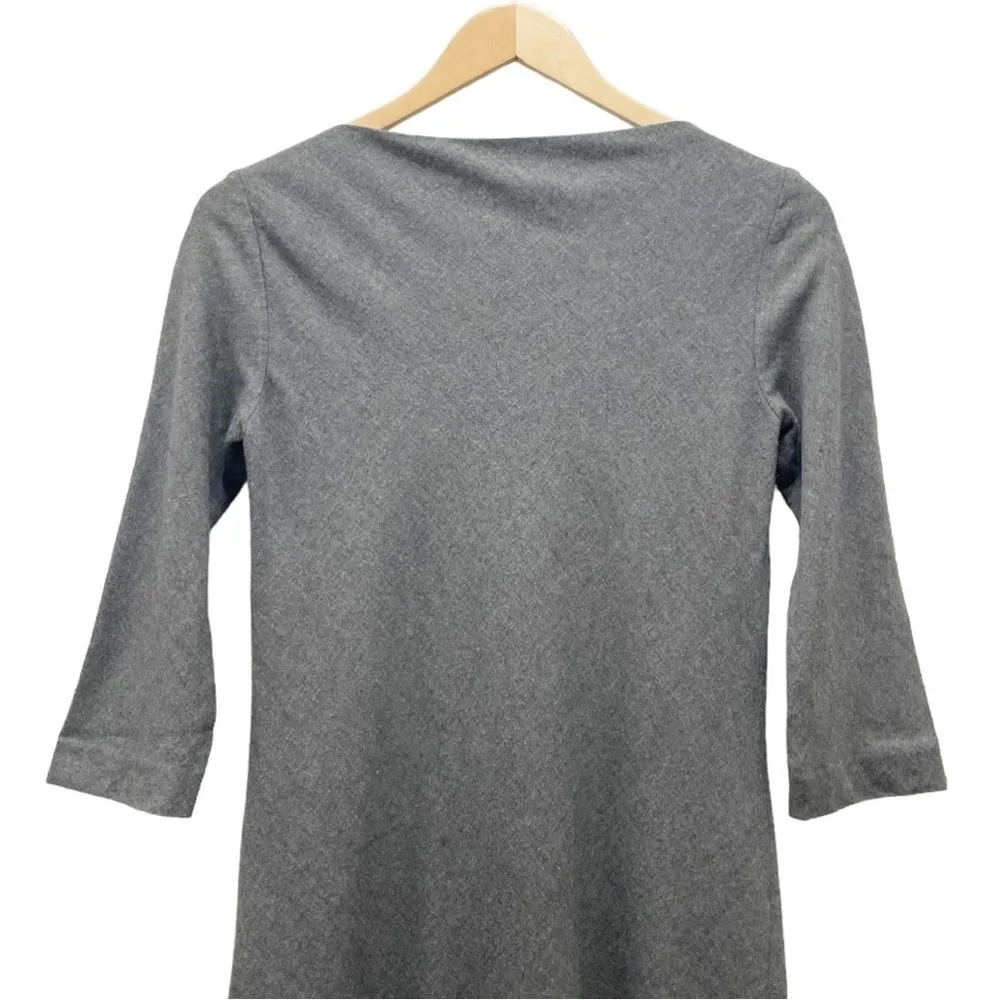 Theory Stretch Wool Boatneck Fitted Sheath Charcoal Gray 3/4 Sleeve Dress Size 2 - Image 7