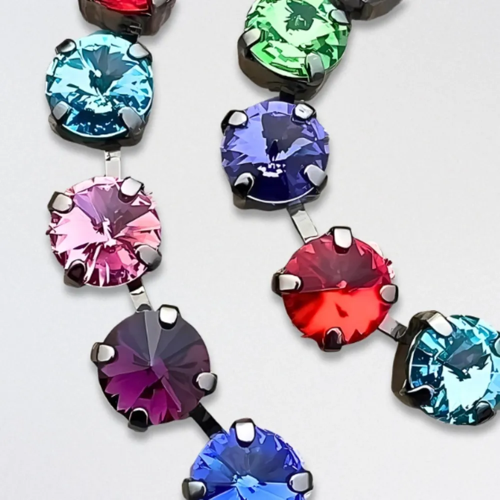 Handcrafted Swarovski Rivoli Crystal Necklace Cup Chain Gunmetal Multicolor NWT Silver - Image 3