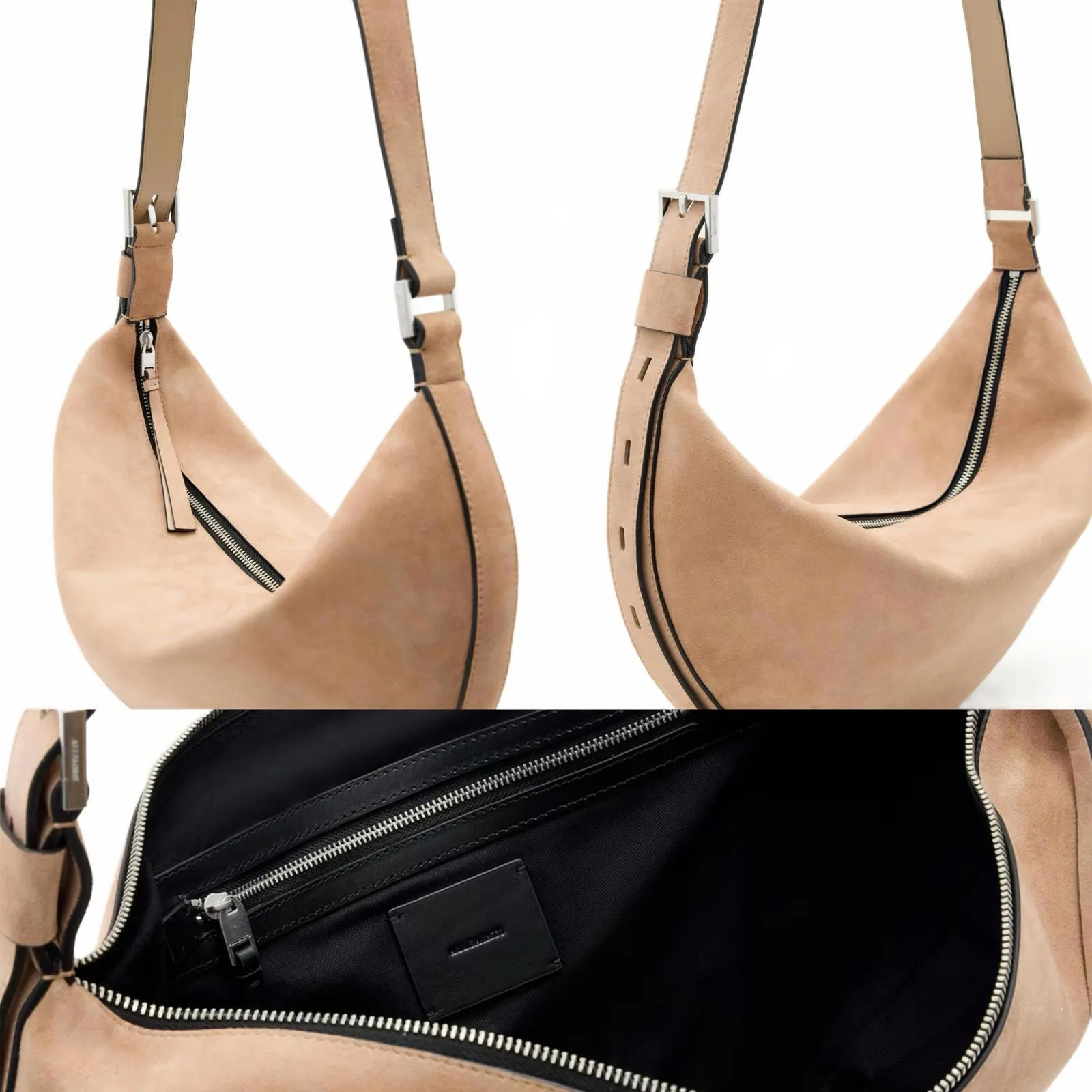 AllSaints Half Moon Suede Shoulder Bag NWT Mink Brown - Image 4