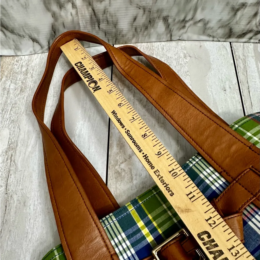 Tommy Hilfiger Green Blue Plaid Tote Preppy Nautical Checked Classic Belt Detail - Image 12