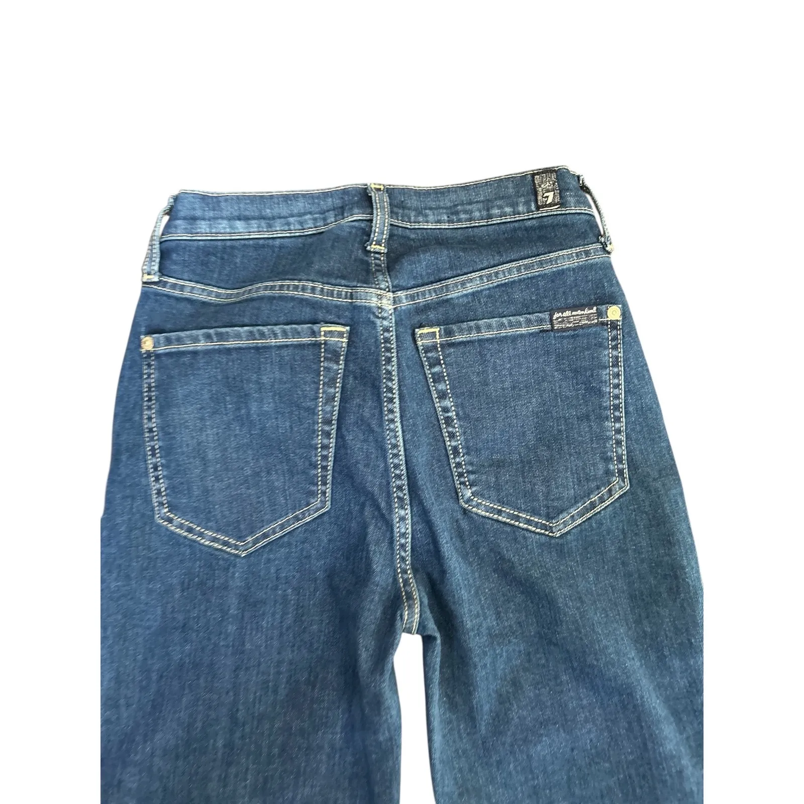 7 For All Mankind High Waist Cropped Flare Jeans Blue Denim Raw Hem Size 25 - Image 6