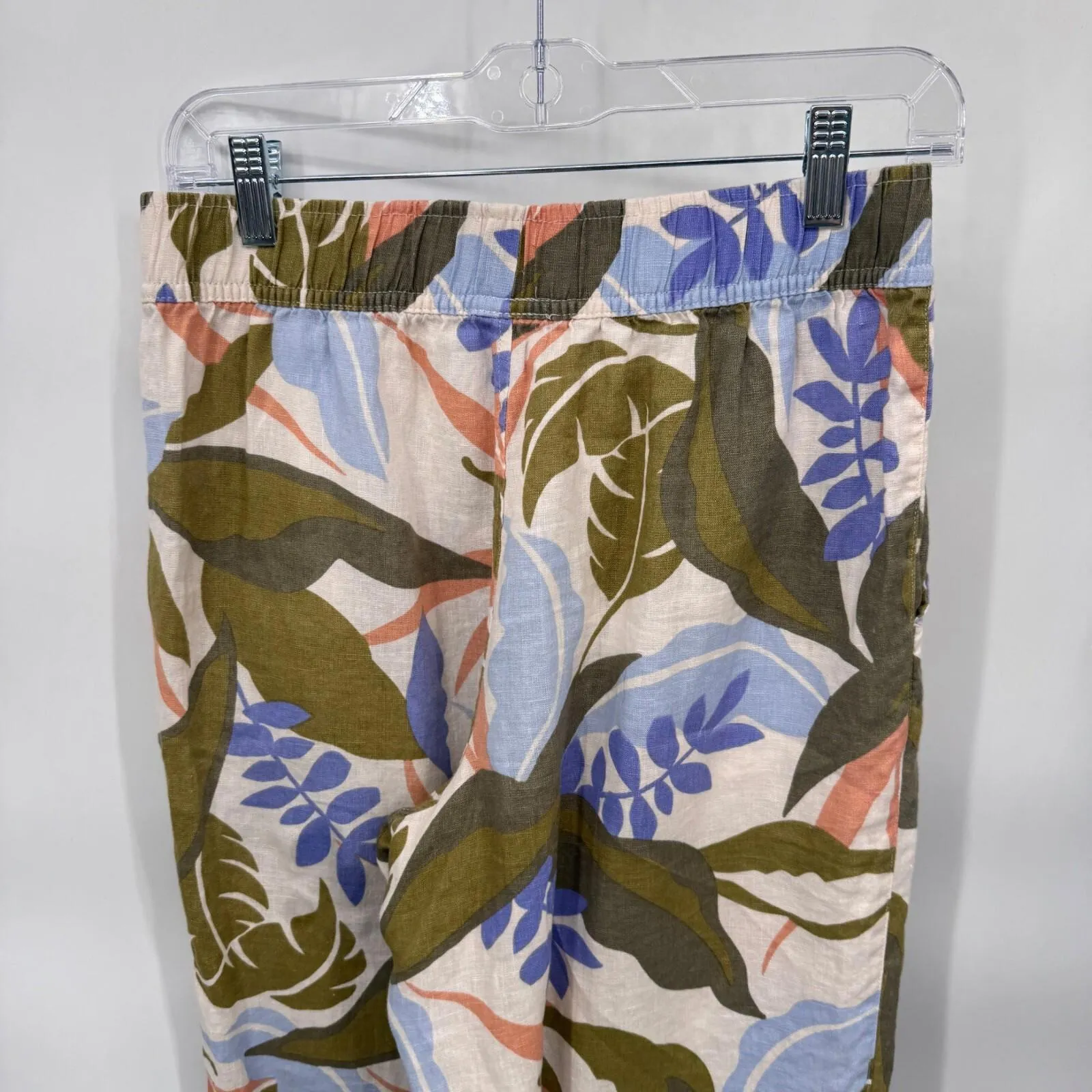 Tahari Wide Leg Lounge Beachy‎ Pants Womens Small White Green Tropical Linen - Image 4