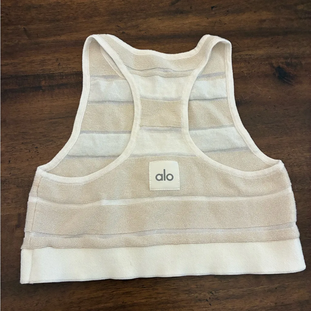 Alo Sport Play Knit Bra Women’s Small Alabaster Ivory White Cropped Top Tank - Image 2