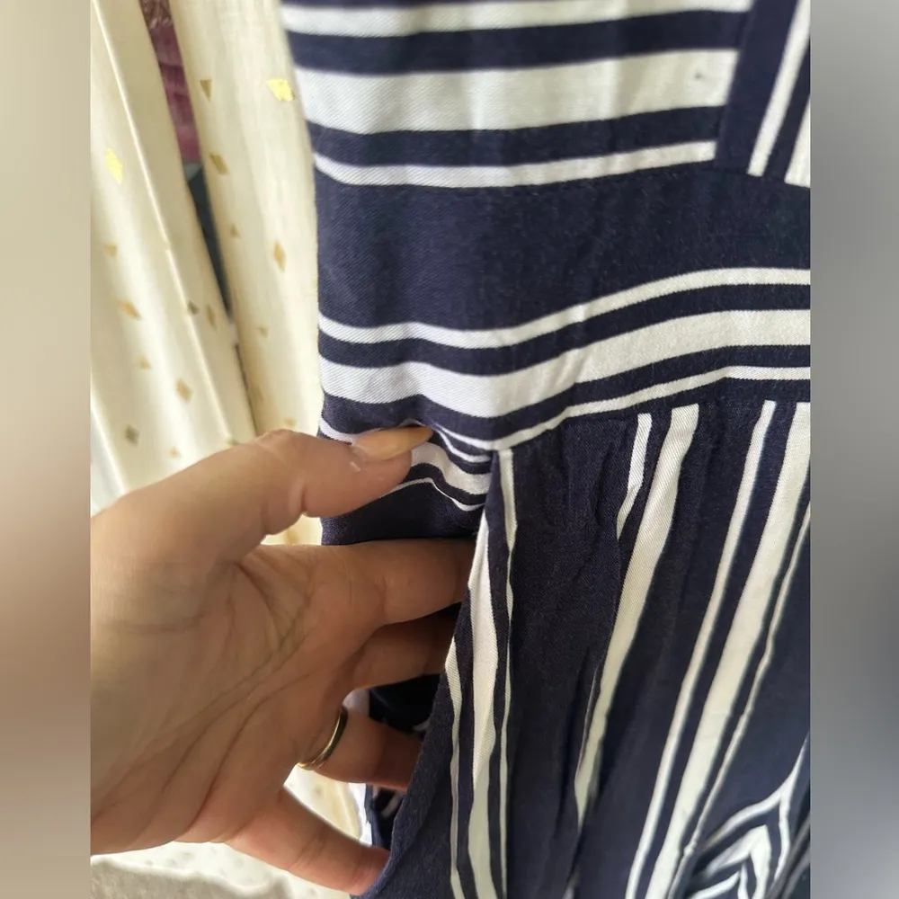 1. State Nautical Navy White Stripe Side Zip Culottes Cropped Jumpsuit Beachy XS - Image 5