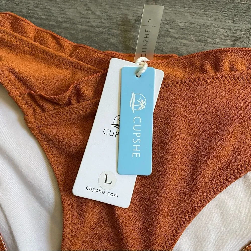 Cupshe Ruffle Bikini Bottom NEW Rustic Copper Large Vacation Beach - Image 4