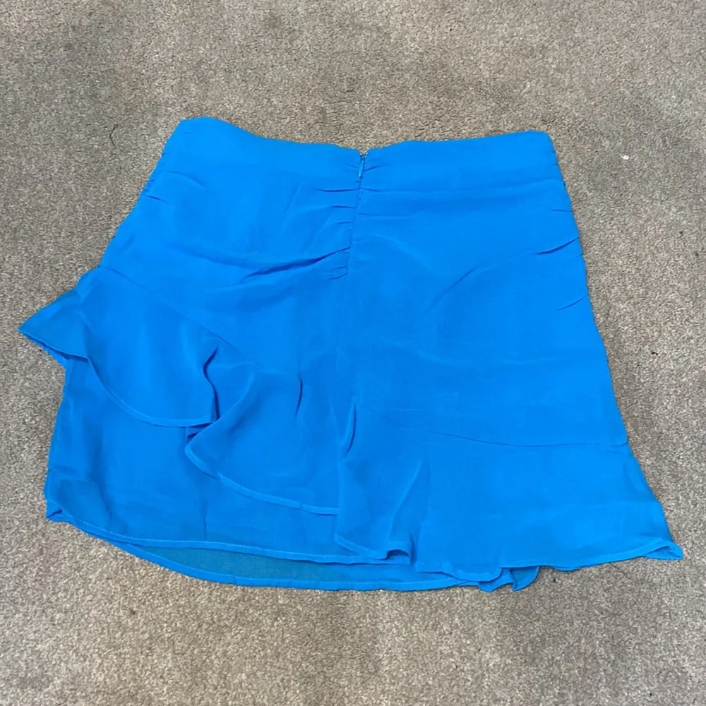 Mango Blue Asymmetrical Ruffle Trim Mini Skirt Size S - Image 3