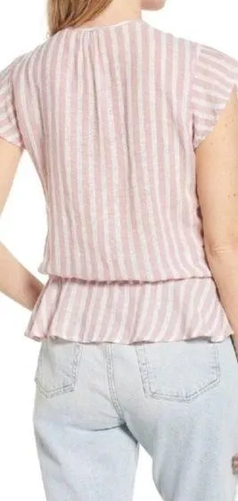 Rails Bretton Peplum Top In Rose Stripe Size Large - Image 2