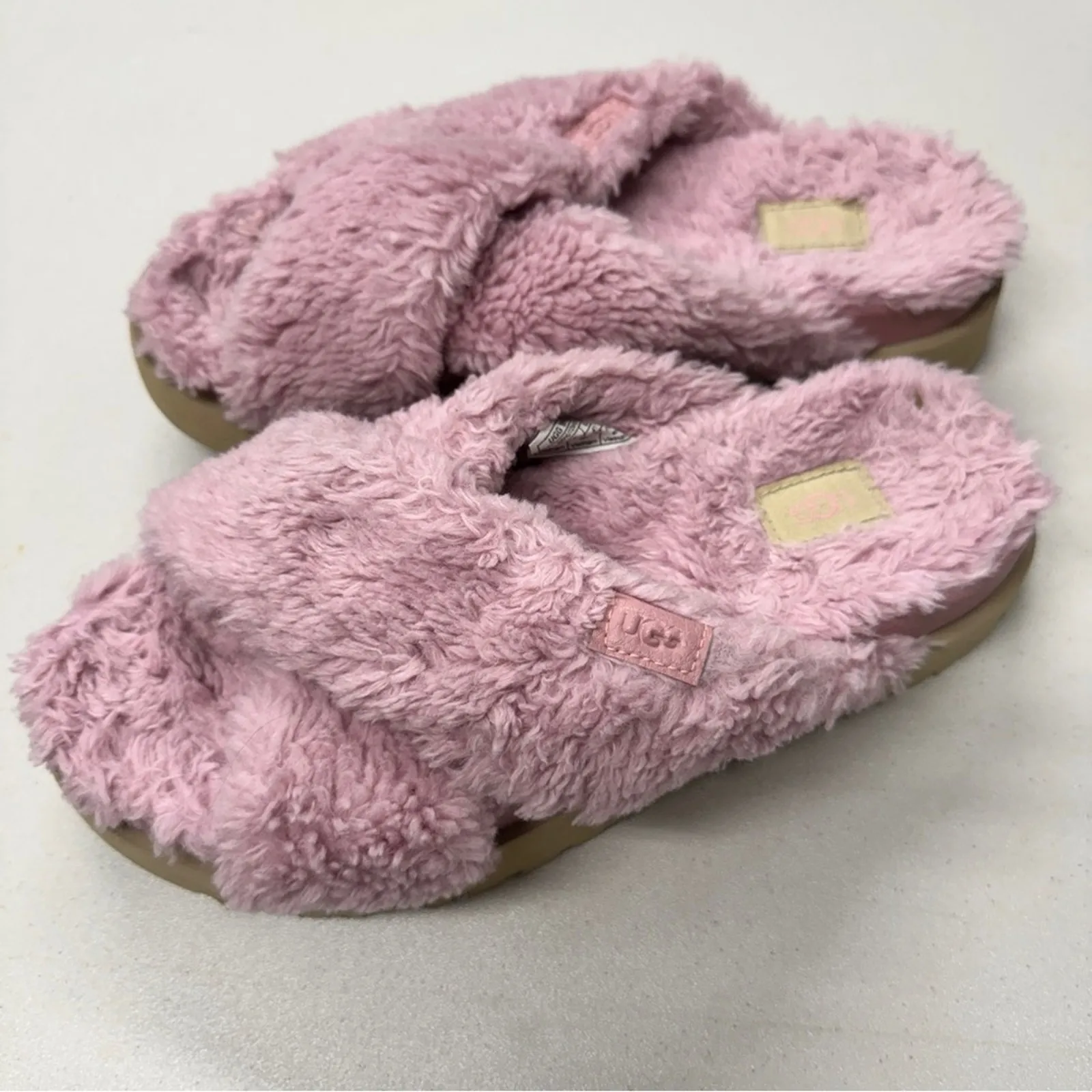 Ugg Pink Fuzz Sugar Cross Slide Sandals Womens 10 Casual Summer Platform Shoes - Image 10