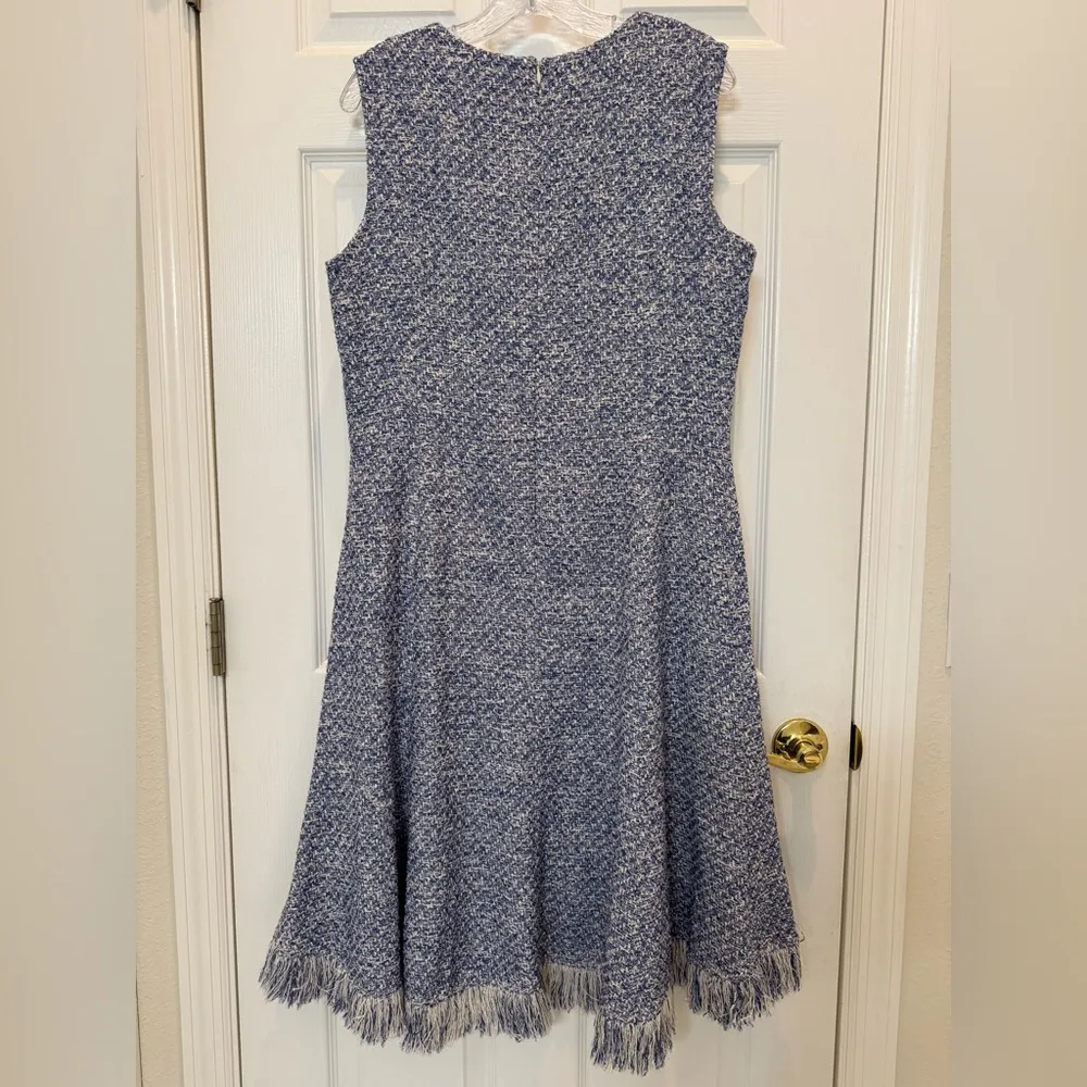 MM Lafleur Lindsay Cotton Boucle Dress in Lapis Ivory Size 14 - Image 6