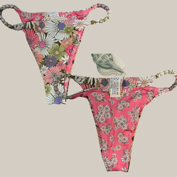 Agua Bendita Bikini Bottom Dakota Juana Floral Thong Reversible Size XL New - Image 2