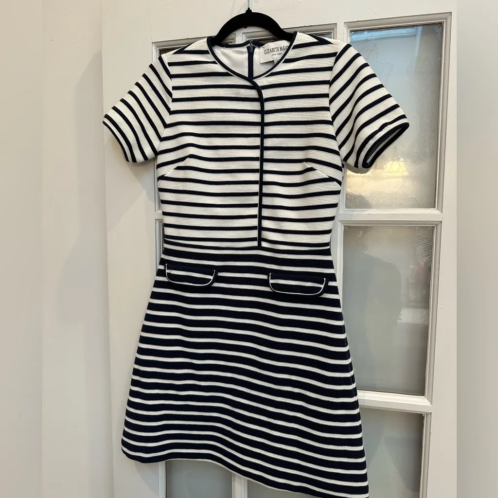 Elizabeth McKay Dark Navy Stipe Nautical Preppy Retro Mini Dress Size 2 XS White - Image 3