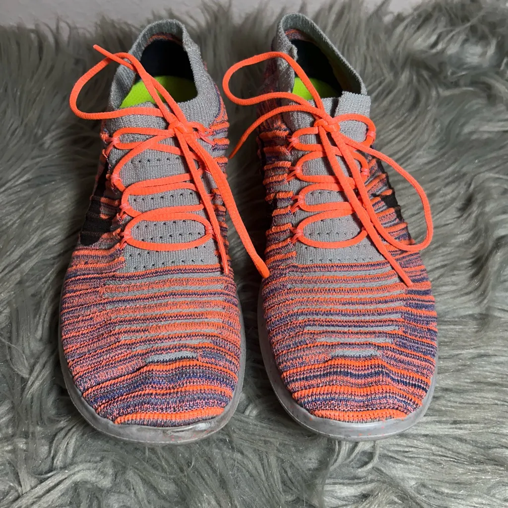 Nike Flyknit Free RN Motion Flyknit Running Pink Orange Purple Black Sz 6 - Image 5