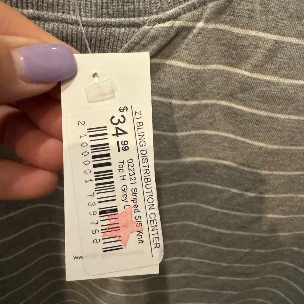 WishList Gray Striped Puff Sleeve Top Size L NWT Casual Soft Tee - Image 11