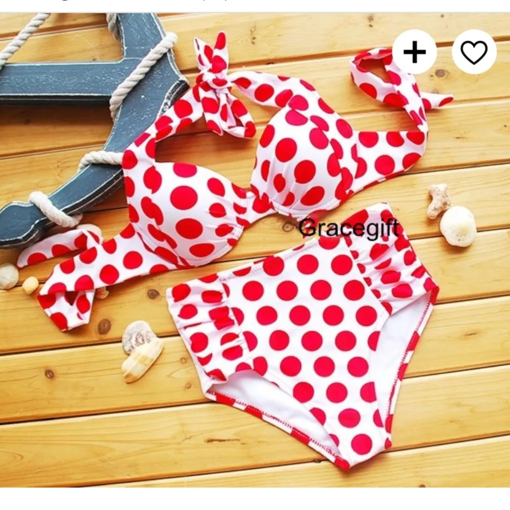 Red & White Polka-dot Bikini sz M - Image 2