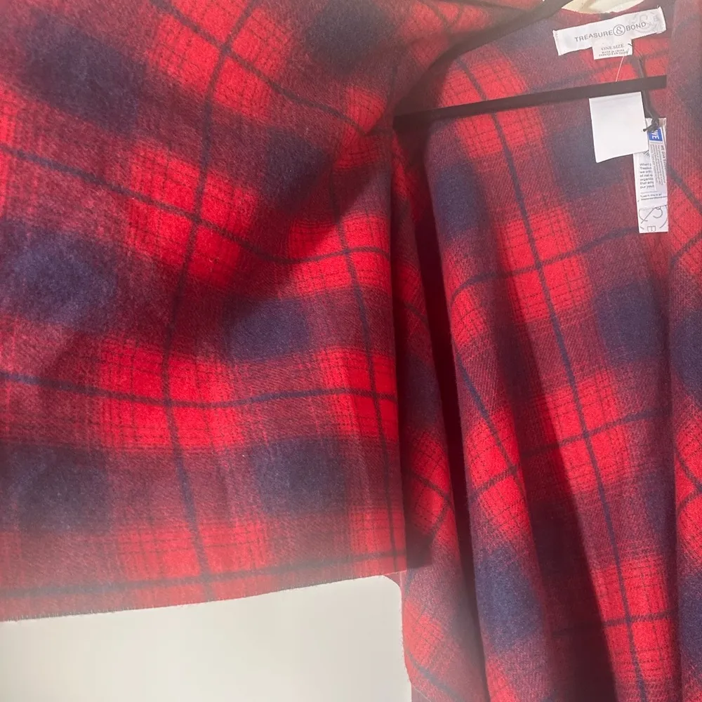 Treasure & bond fringe plaid blanket wrap Shawl poncho one size NWT - Image 11