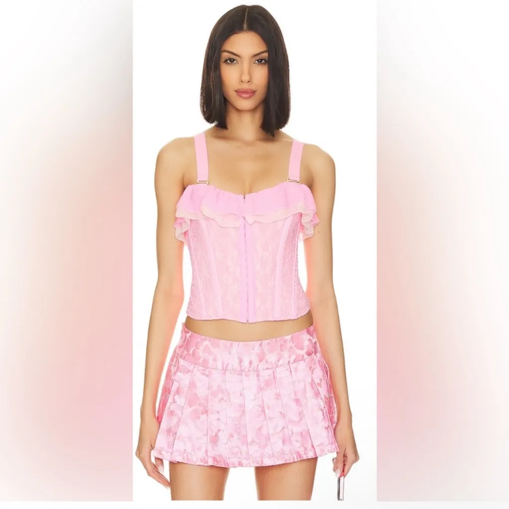 NWT Revolve x We are HAH Seams Like A Princess Ruffle‎ Corset Top Rose Quartz XS Pink - Image 3