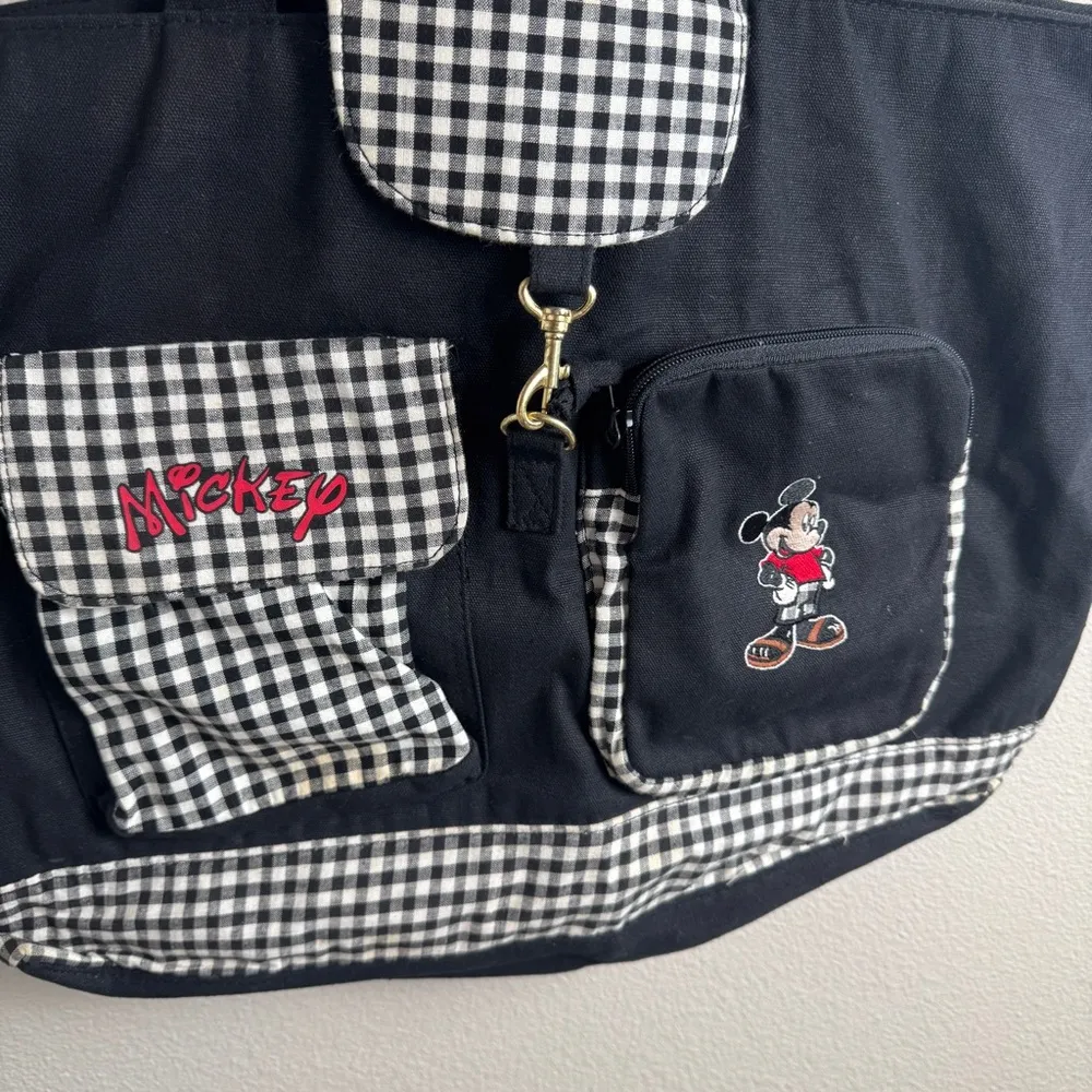 Vintage Mickey Unlimited Mickey Mouse Tote Black White Checkered Handbag Travel - Image 2