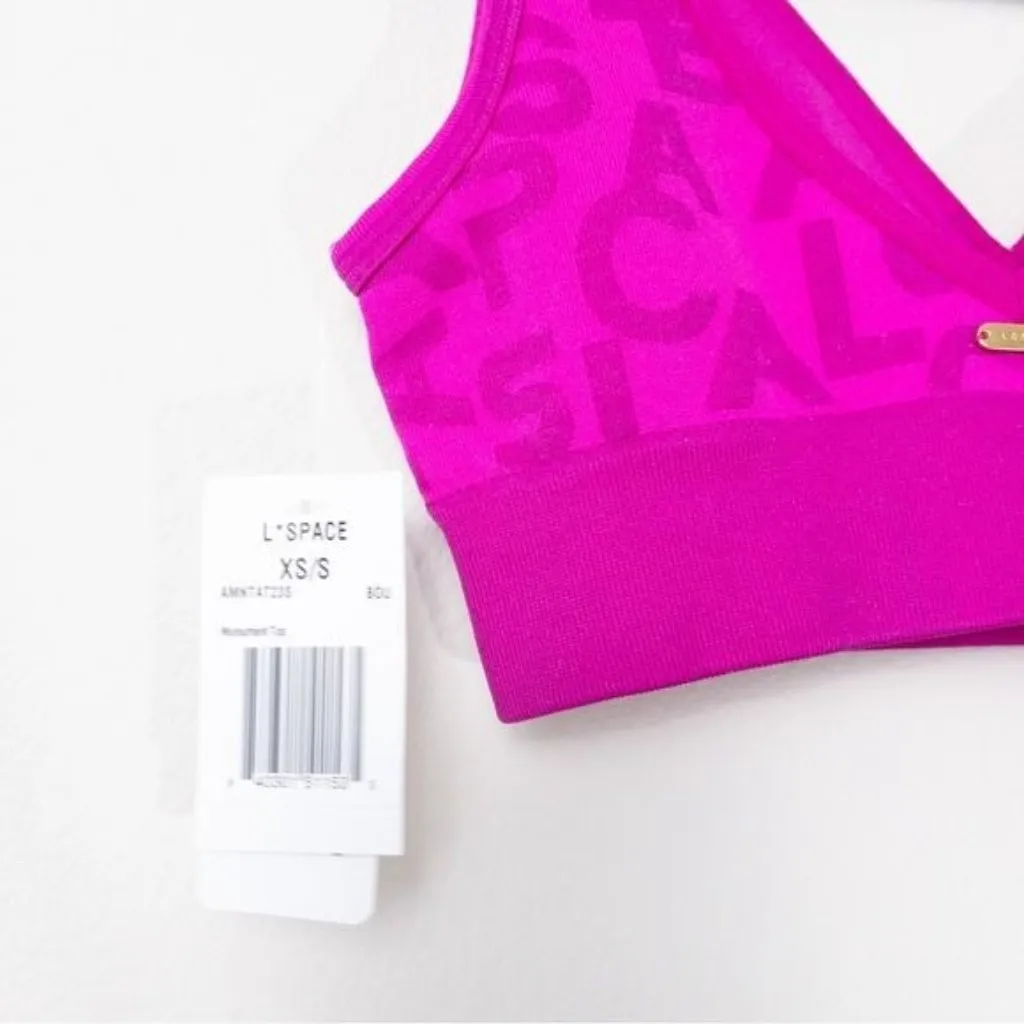 NWT l*space Monument Sports Bra XS/S Bougainvillea Logo Letter Seamless Pink - Image 8