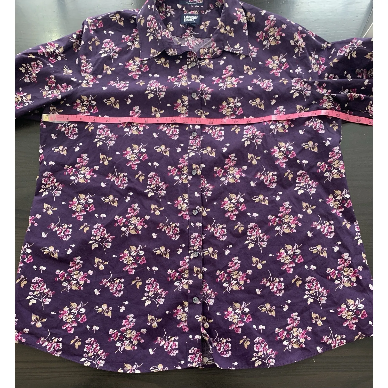 Lands End Shirt Women 18T Floral Non Iron Supima Cotton Button Front Long Sleeve - Image 9