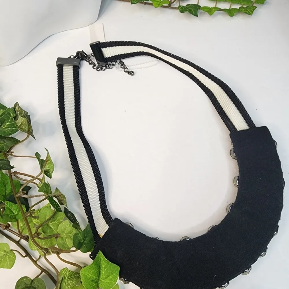 Unique Statement Web Strap Necklace with Crystals and Faux Stones Black - Image 6