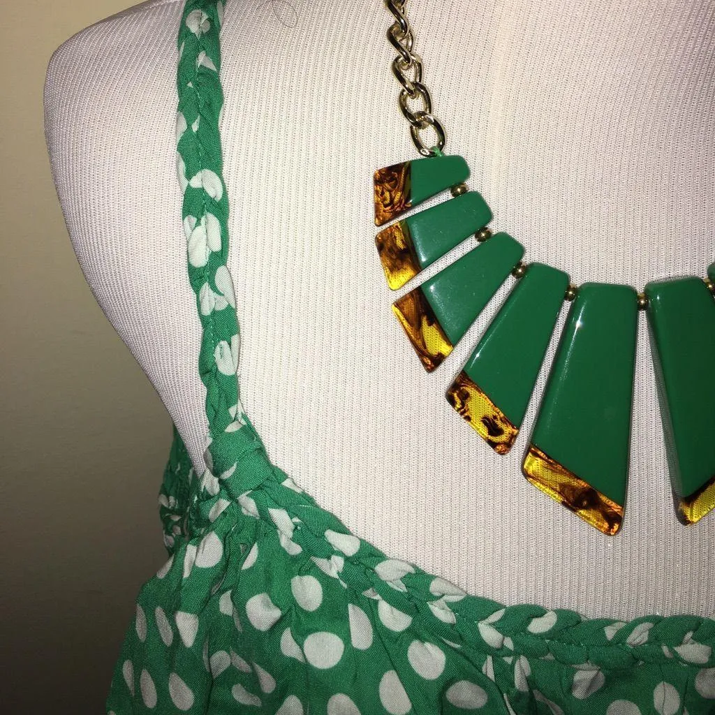 New Chelsea & Violet Women's Green White Polka Dot Ruffle Braided Strap Tank - Image 4