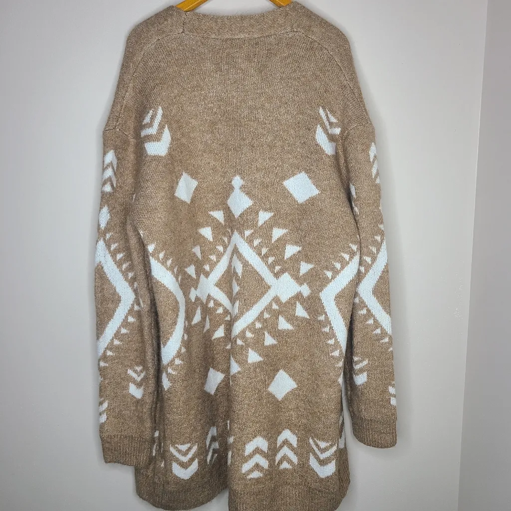 JODIFL Aztec Knit Open‎ Cardigan Sweater Camel White Size Medium - Image 3