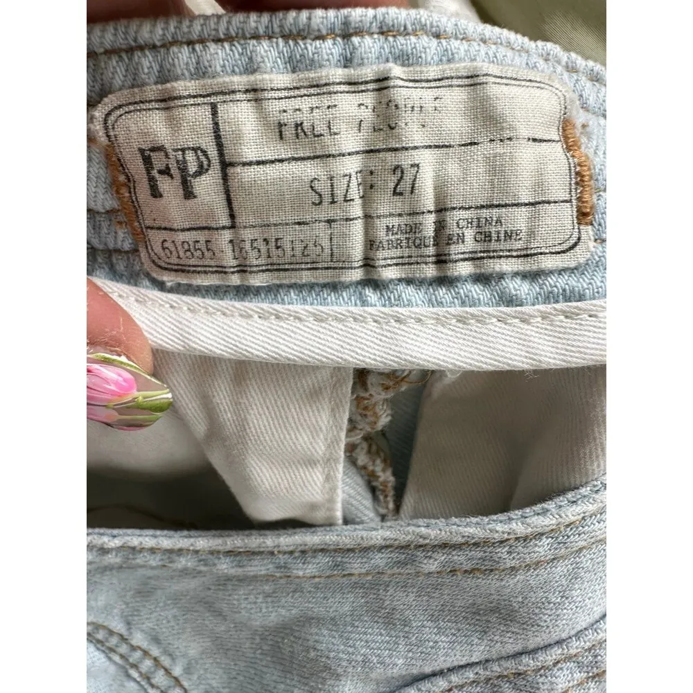 Free People 70s 100% Cotton Light Wash Wide Leg Denim Overalls Jumpsuit 27 - Image 7