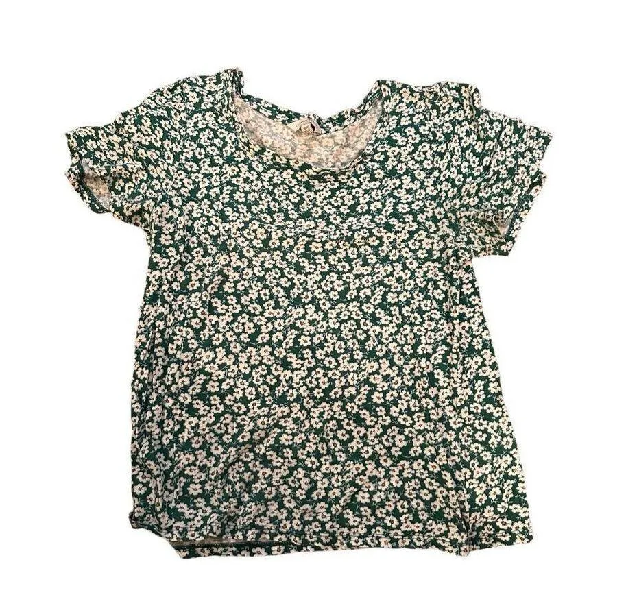 Adorable Lucky Brand women’s casual green white floral tee shirt sz M - Image 2