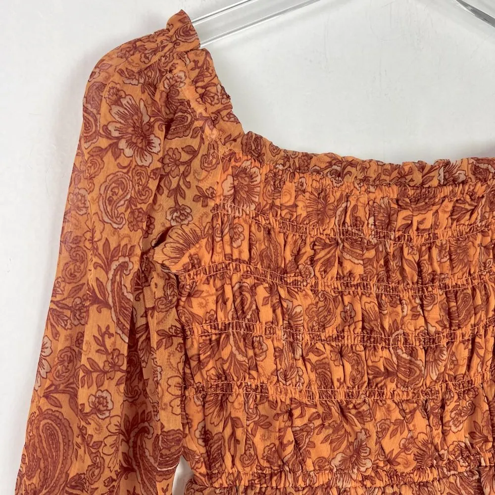 NWT  Cropped Floral Smocked Ruffle Top Marigold Size Small S NEW - Image 2