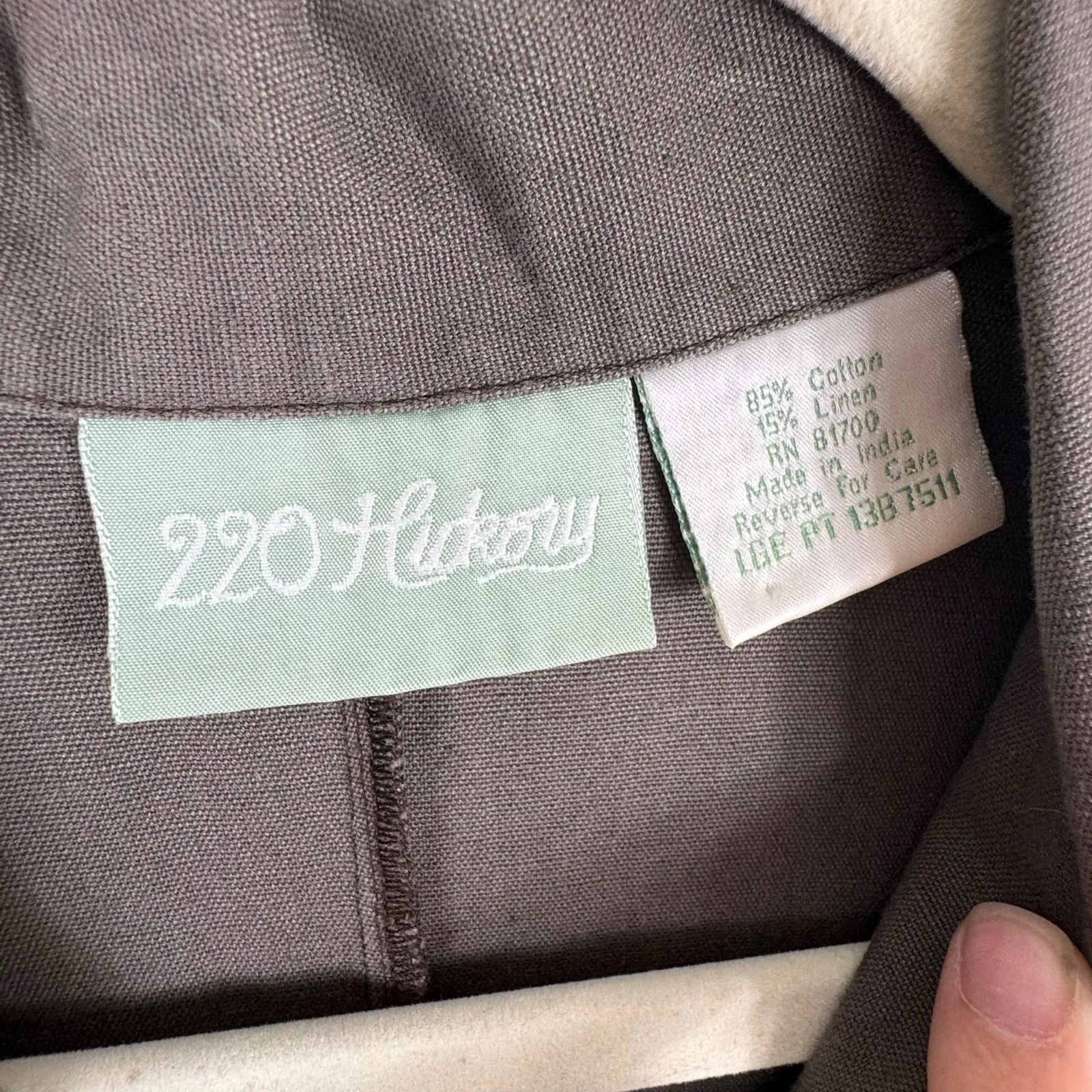 220 Hickory Vtg Brown‎ Cotton Linen Sleeveless Collared Button Up Midi Dress LP - Image 5