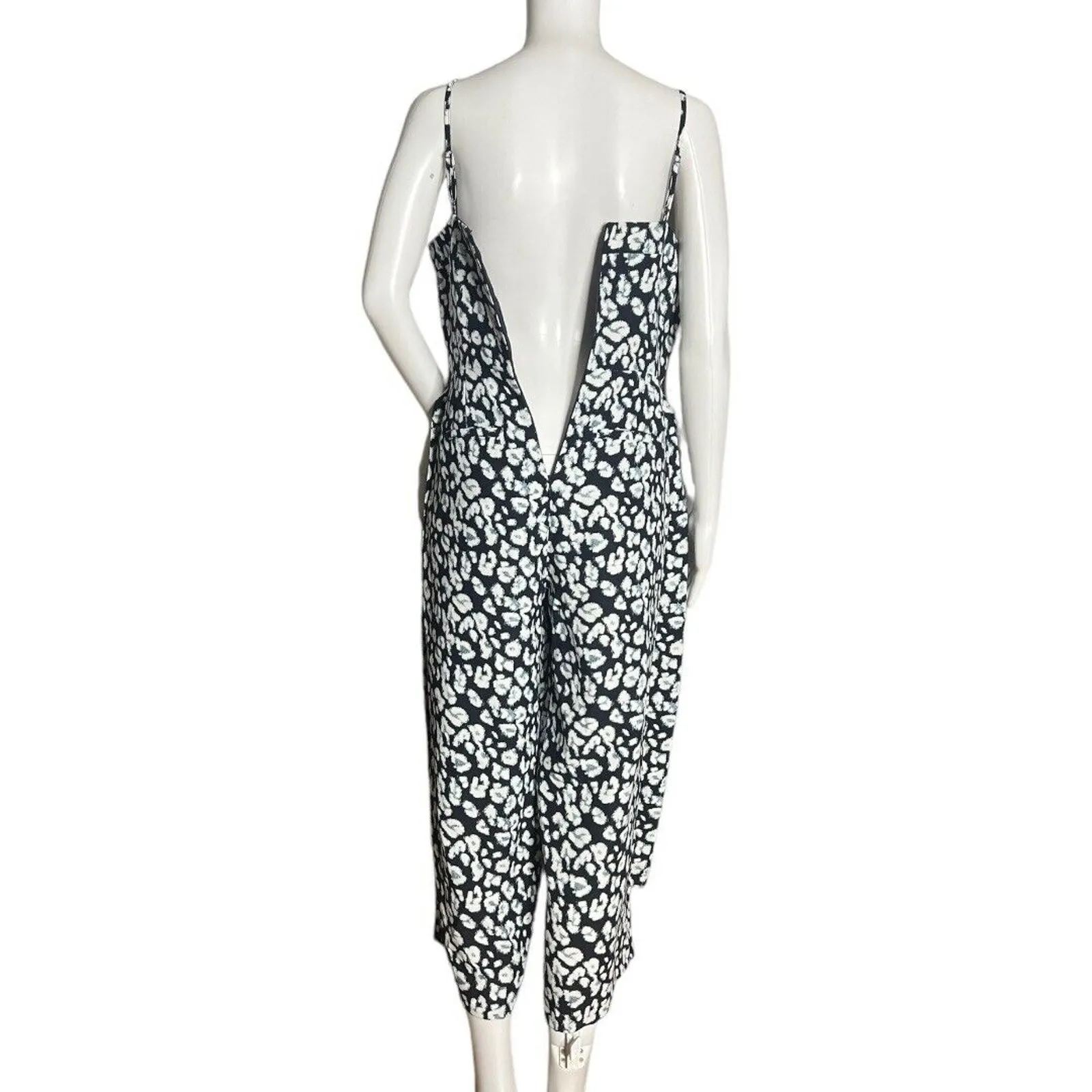 Banana Republic Jumpsuit Womens 2 Blue White Floral Flowers Wide Leg Square Neck - Image 4