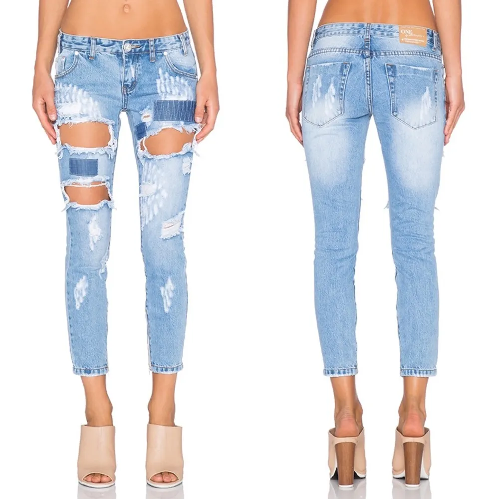 Rare: new Hailey Bieber’s  ☻︎ Patch Trashed Freebirds Jeans ☻︎ Rips - Image 2