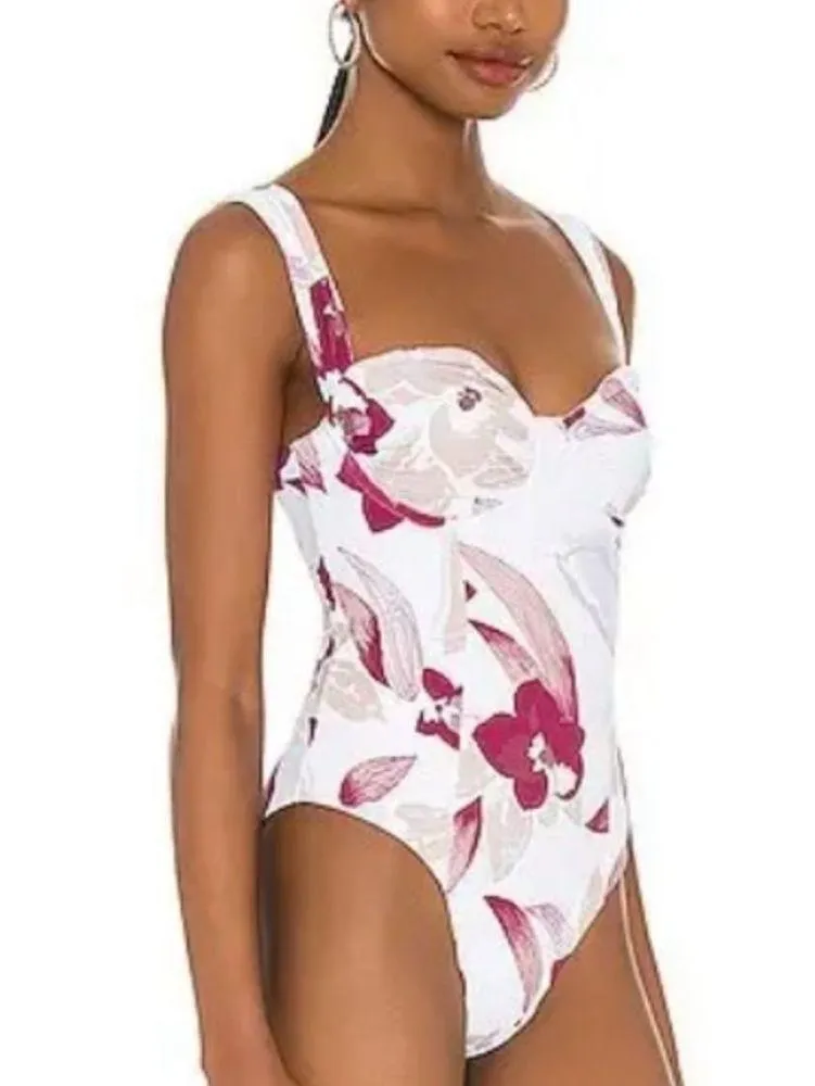 Revel Rey NEW Celeste One Piece Bikini Leche Floral White Size M - Image 10