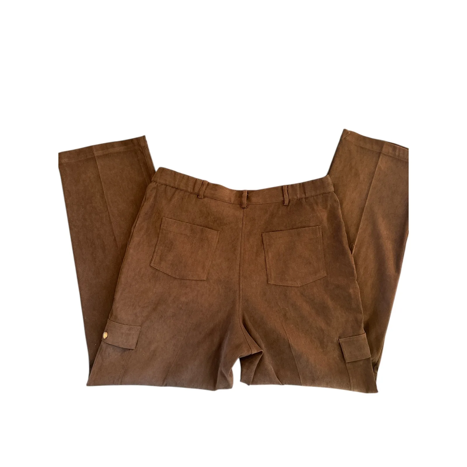 Westbound Brown Faux Suede Cargo Pants Size 14 High Rise Utility Straight Leg - Image 2