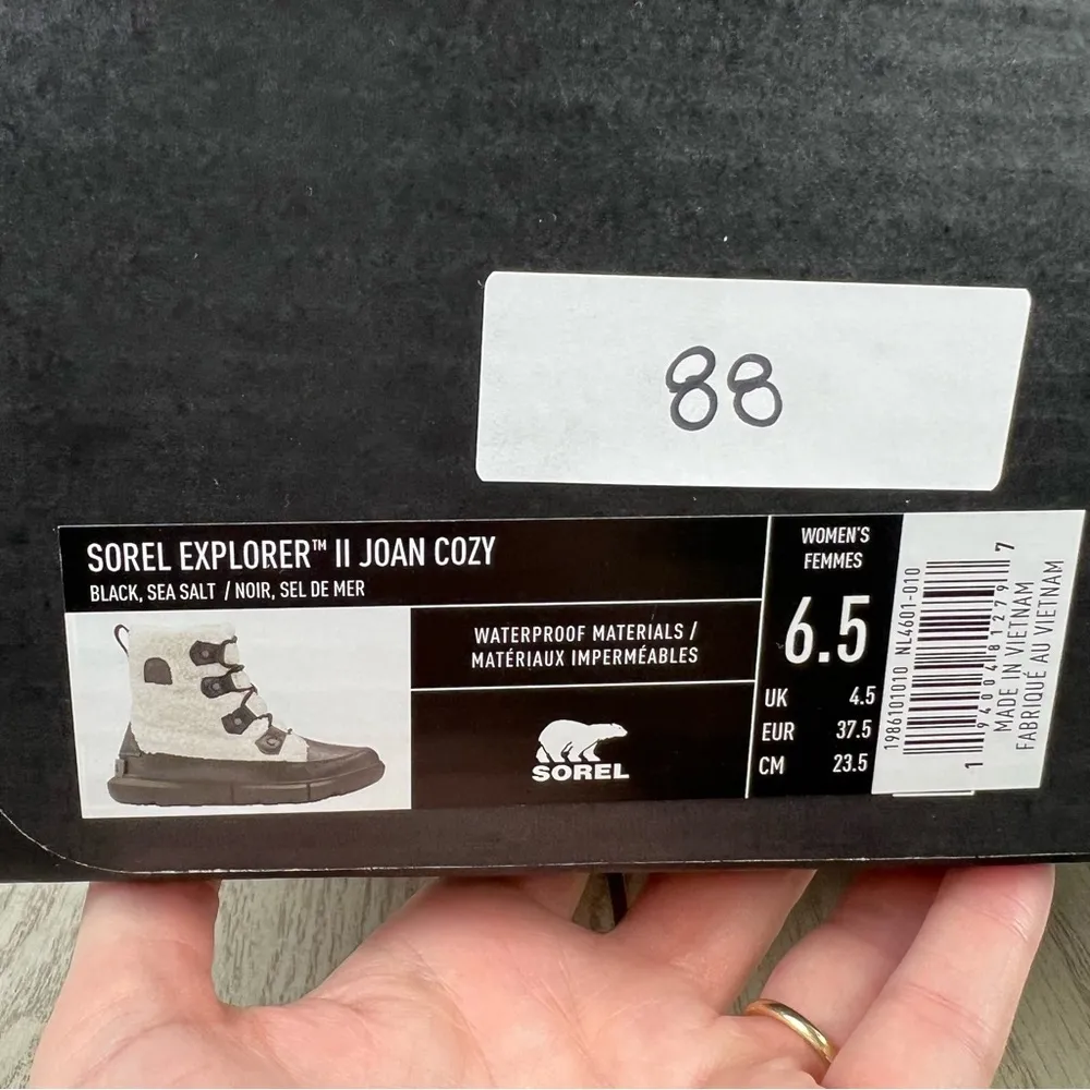 Sorel Explorer II Joan Cozy Leather Faux Shearling Boots 6.5 Black/Sea Salt $165 - Image 10