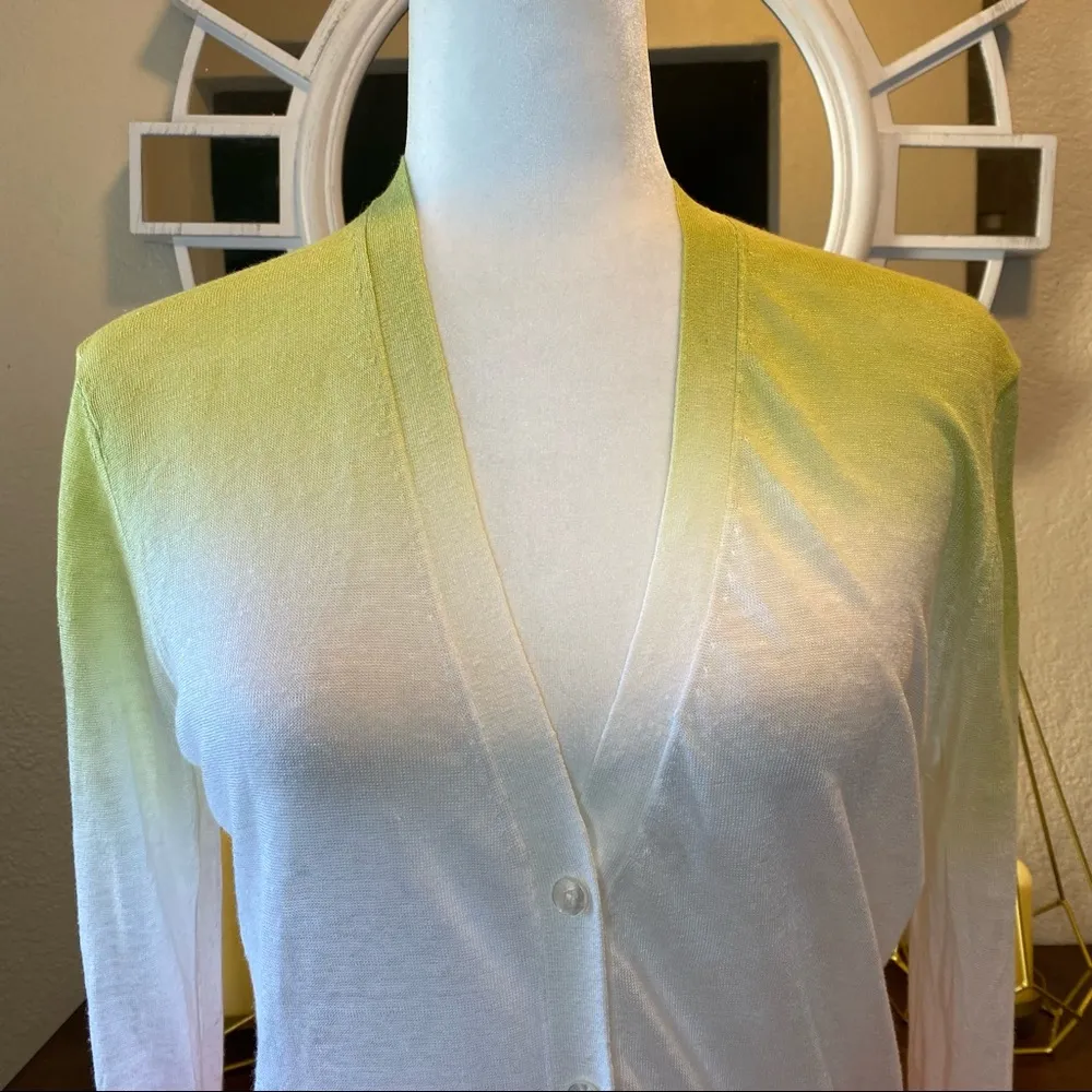 Theory Dual Ombre Cardigan in Pink and Green Ombre Linen- Viscose Medium NWT - Image 5