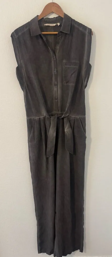 Soft Surroundings Camilla Jumpsuit Front Tie Button Grey Wide Leg Relaxed Med - Image 1