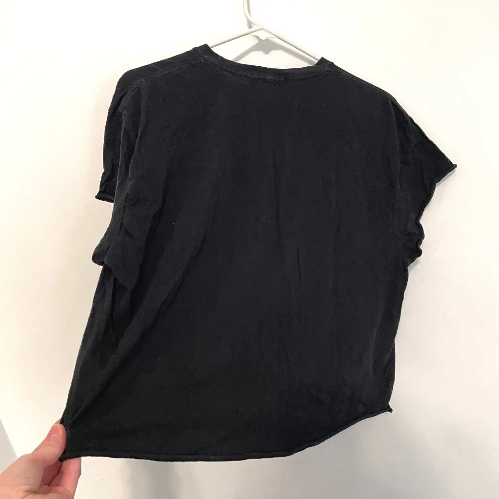 SAINTS X SINNERS Black Ribcage Skeleton Angel Roses Raw Hem Crop Top Graphic Tee Size M - Image 13