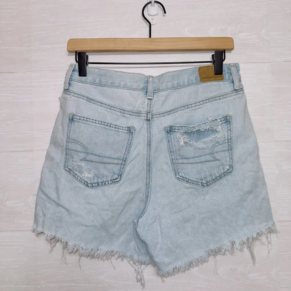 American Eagle Women's Light Wash High Waisted Distressed Cut Off Mom Shorts 4 - Image 6