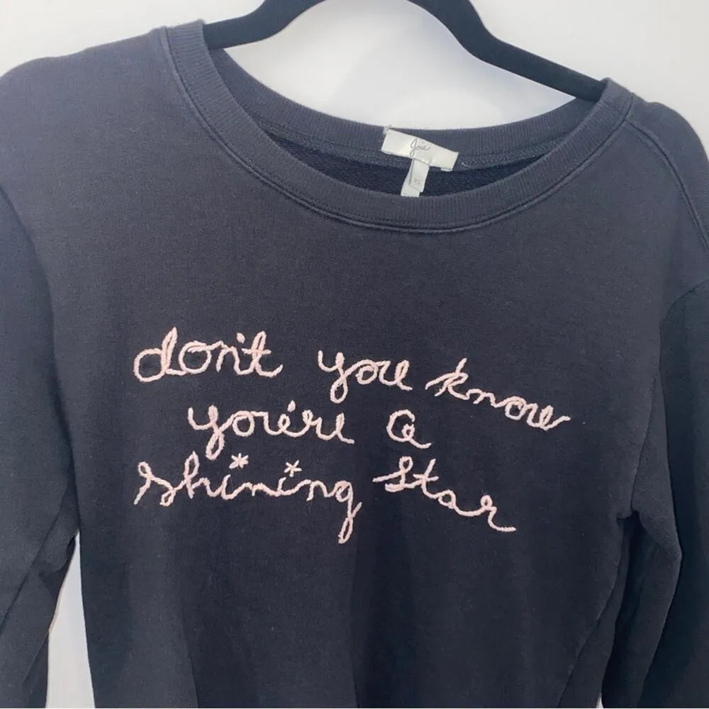 Joie Black Pink Embroidered "Don't You Know You're a Shining Star" Sweatshirt XS - Image 4