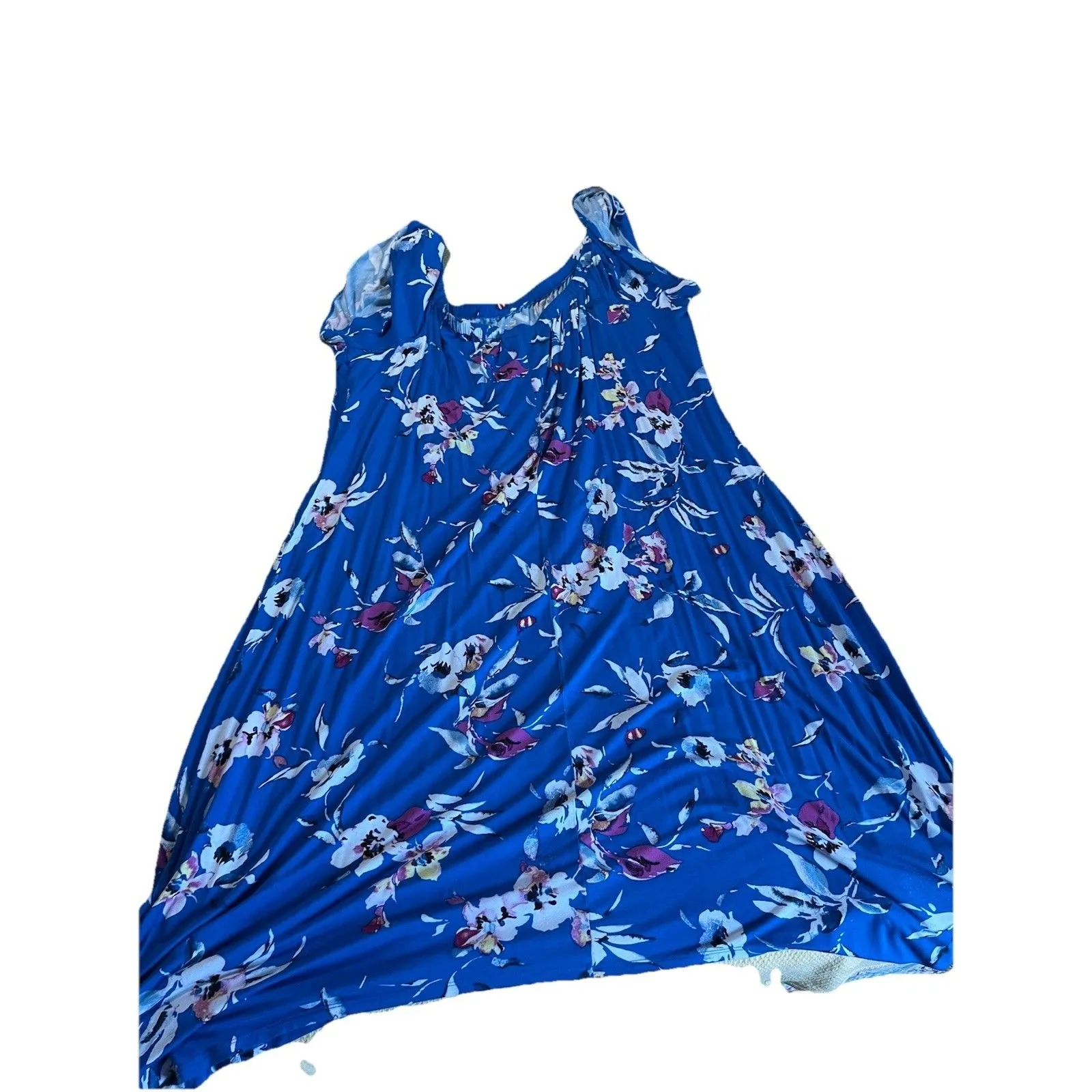 Lane Bryant Blue Floral Midi Dress Size 22/24 Shift Beachy Tropical Resort - Image 2