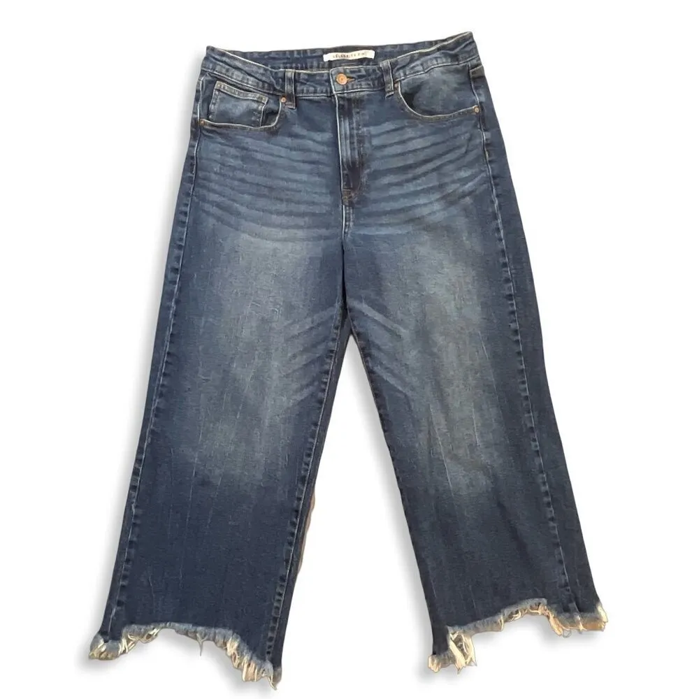 Celebrity Pink Jeans Womens 15 High Rise‎ Wide Leg Distressed Hem Dark Wash Blue - Image 2