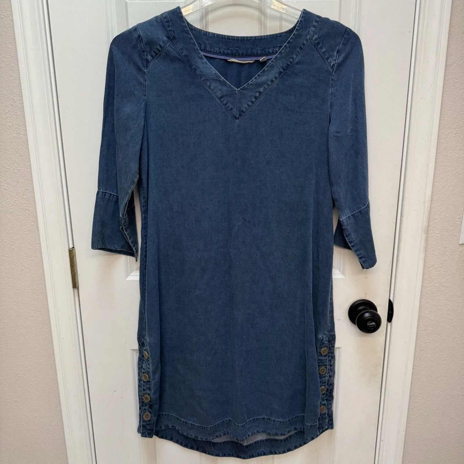 Soft Surroundings Positano Getaway V Neck Shift Dress Sz S Chambray Denim Tencel - Image 2