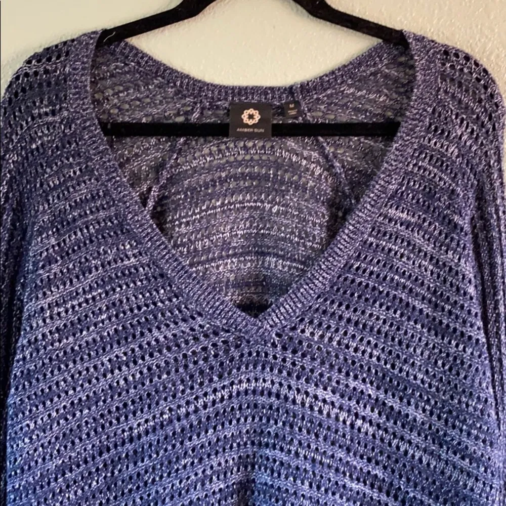 Amber sun oversized open knit sweater sz M blue Size M - Image 2