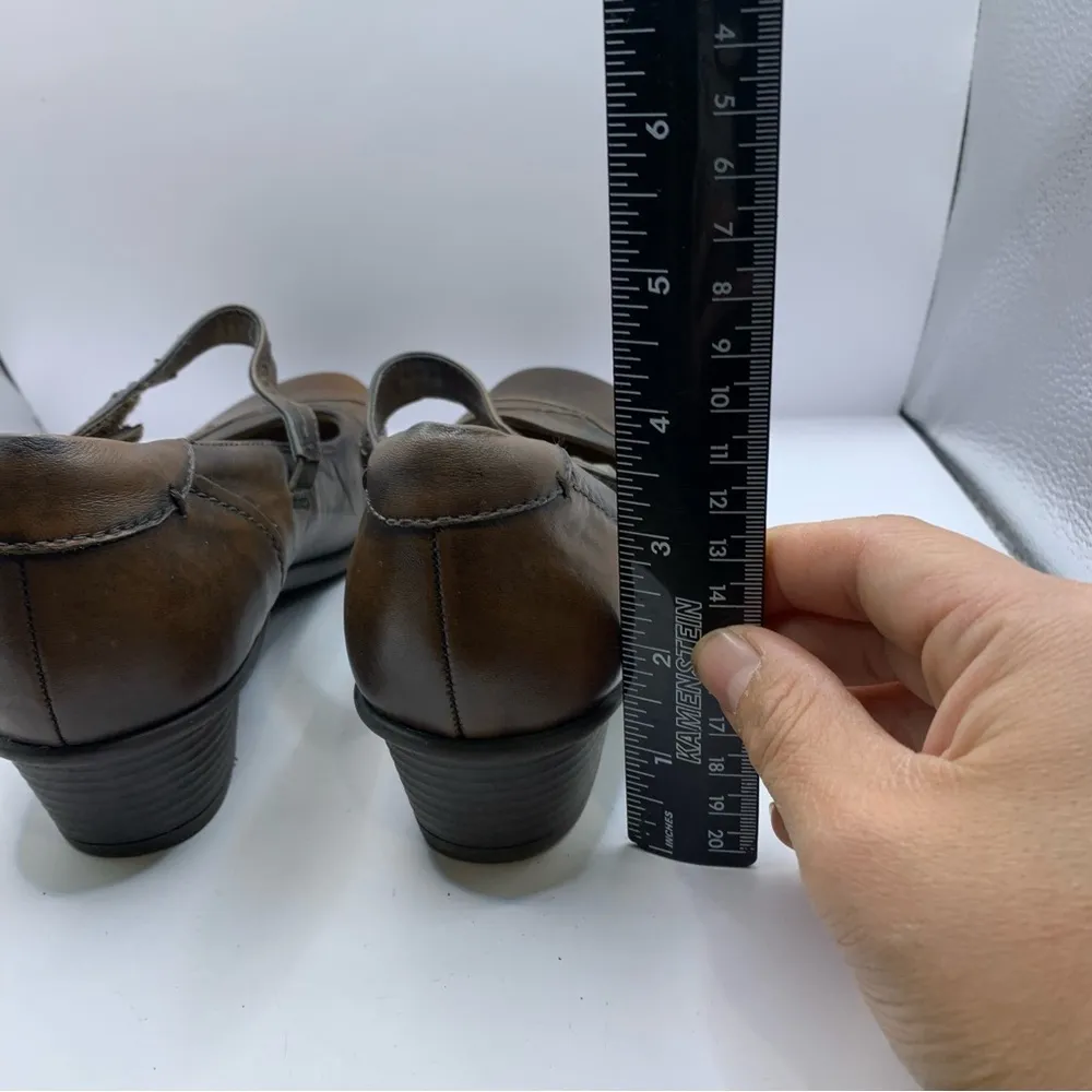 Earth Clover 8.5 Leather Mary Janes Shoes Cuban Heels distressed rustic brown - Image 4