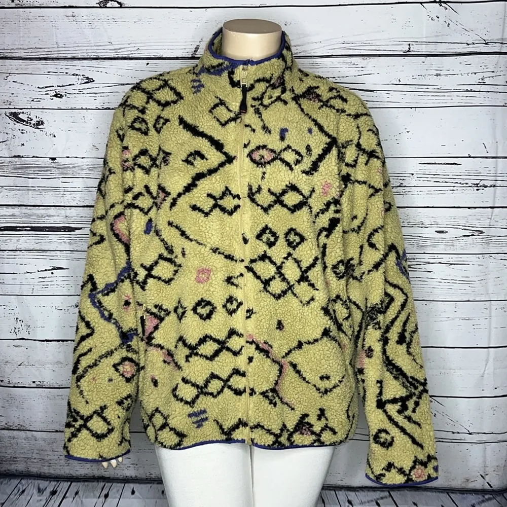 BDG Urban Outfitters Size XL Green Aztec Print Fleece Sherpa Zip Front Jacket - Image 2