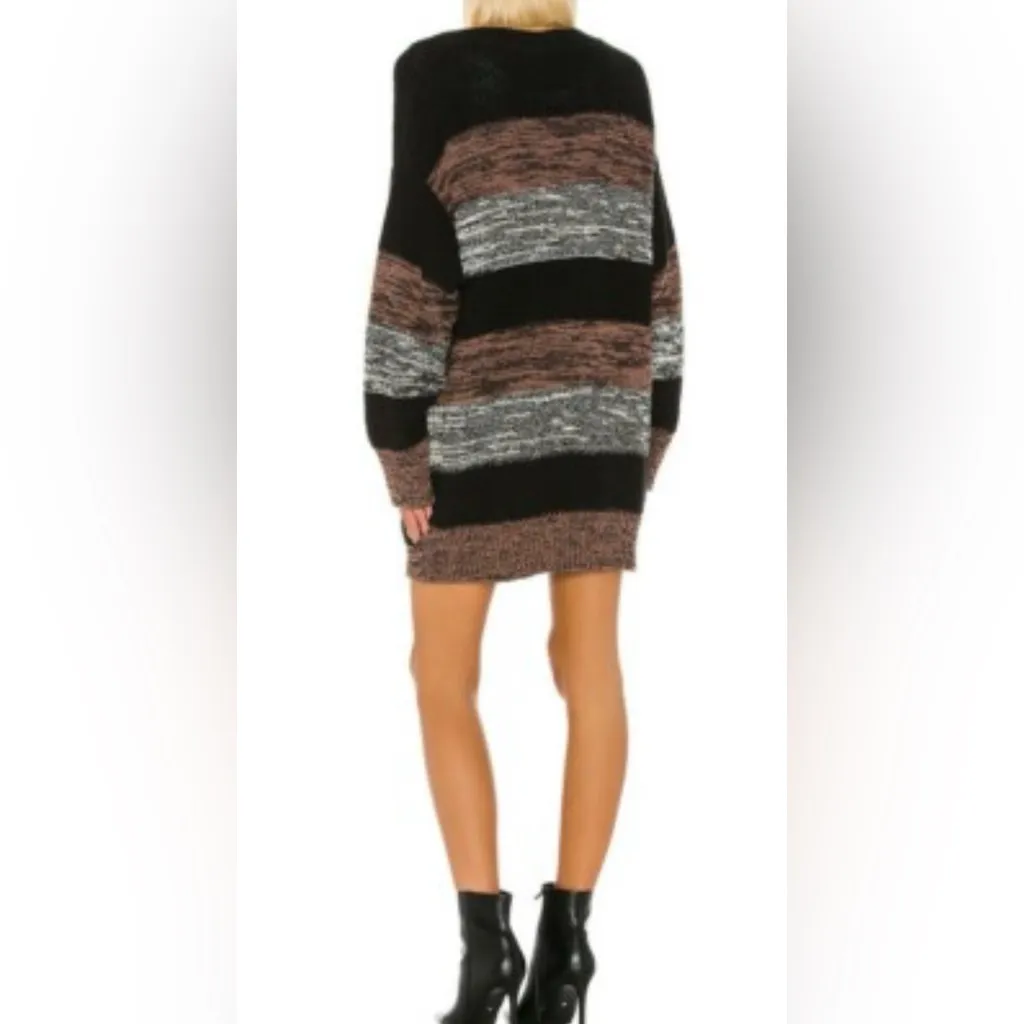 Free People oversized slouchy boho earthy striped cozy chunky knit cardigan M - Image 3