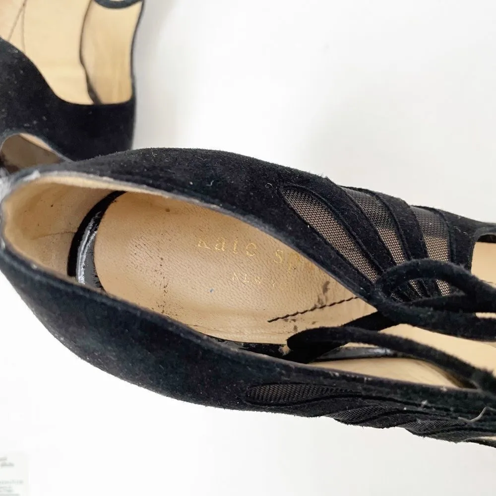 Kate Spade New York Suede Mesh Tie Peep Toe Heels Size Six Black Butterfly - Image 5