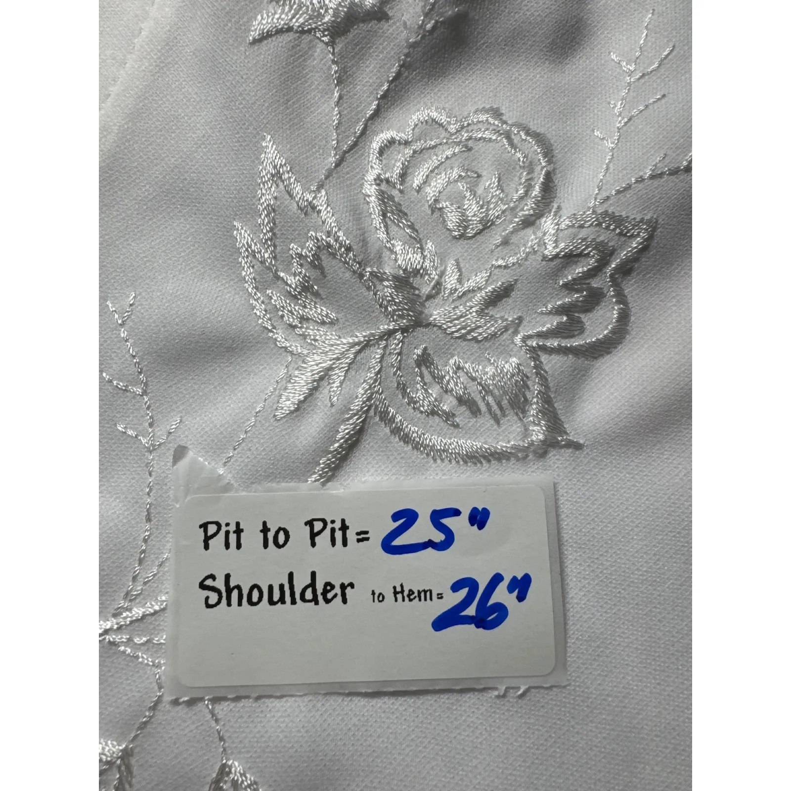 Lady Graff White V Neck Embroidered Rose Short Sleeve Top Made in USA Size 10 - Image 4